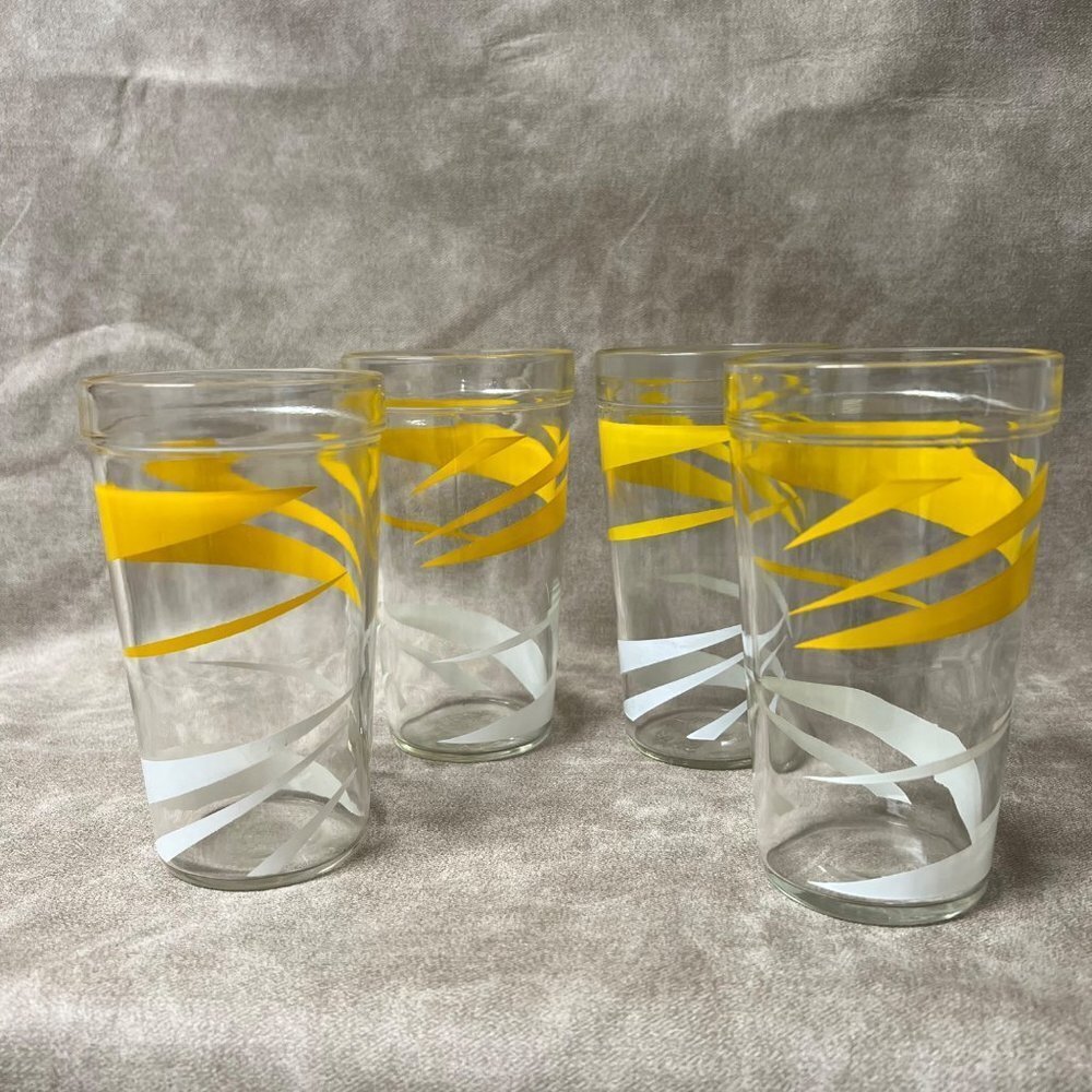 Mid Century Hazel Atlas Yellow & White Swirl Glasses